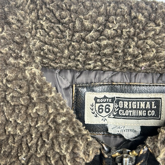 Kids Vintage Route 66 Original Clothing Co. Leather Jacket With Sherpa Collar - Picture 6 of 10